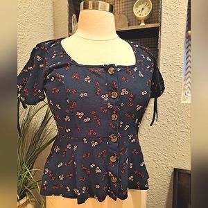 Emerette Peplum Blue Floral Top